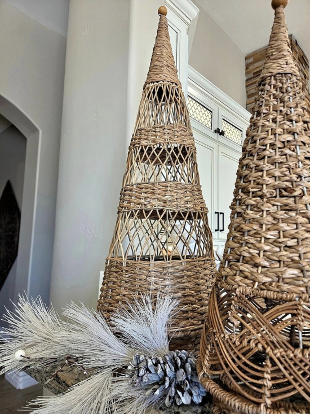 Set Of Designer Rattan Trees 28" & 24"